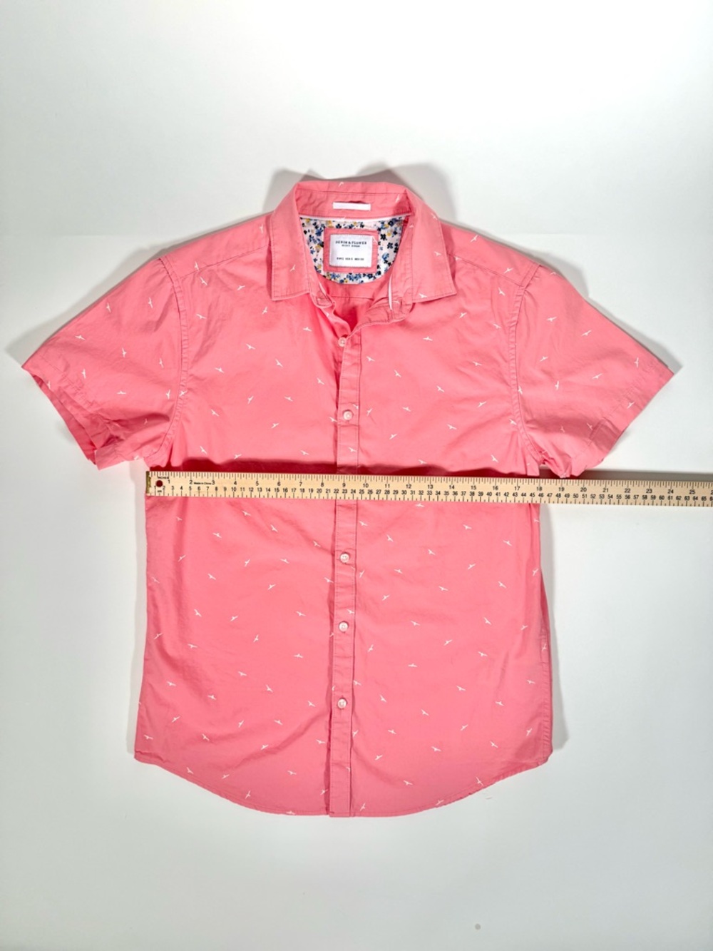 Denim & Flower Ricky Singh Pink Bird Slim Fit Short Sleeve Button Down Shirt S - Picture 9 of 12